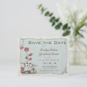 Cherry Blossom Chickadee Damask Save the Date Einladung (Stehend Vorderseite)