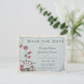 Cherry Blossom Chickadee Damask Save the Date Einladung (Stehend Vorderseite)