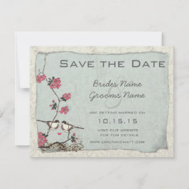 Cherry Blossom Chickadee Damask Save the Date Einladung