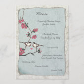 Cherry Blossom Chickadee Damask Wedding Menu Menükarte (Vorderseite)