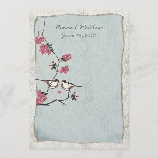 Cherry Blossom Chickadee Damask Wedding Menu Menükarte (Rückseite)