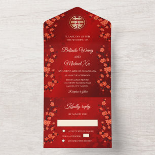 Cherry Blossom Chinese Wedding All In One Einladung