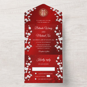 Cherry Blossom Chinese Wedding All In One Einladung