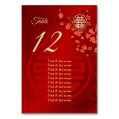 Cherry Blossom Chinese Wedding Guest Names Tischnummer (Vorderseite)
