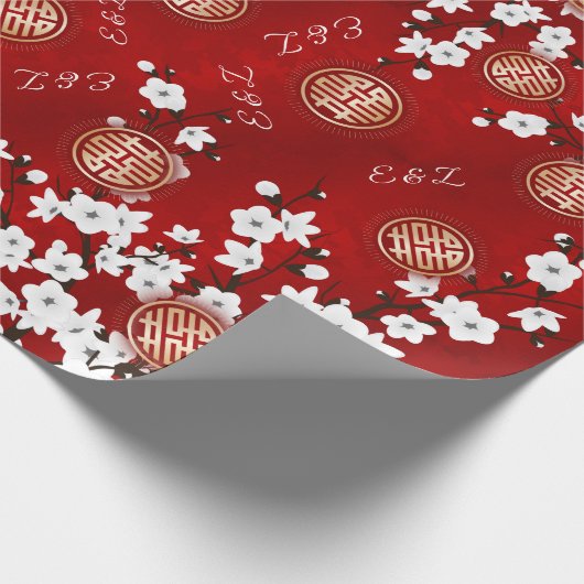 Cherry Blossom Chinese Wedding Initials Geschenkpapier (Ecke)
