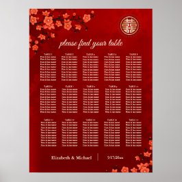 Cherry Blossom Chinese Wedding Seating Chart Poster