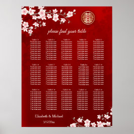 Cherry Blossom Chinese Wedding Seating Chart Poster