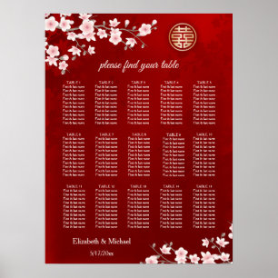 Cherry Blossom Chinese Wedding Seating Chart Poster