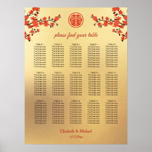 Cherry Blossom Chinese Wedding Seating Chart Poster
