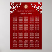 Cherry Blossom Chinese Wedding Seating Chart Poster (Vorne)
