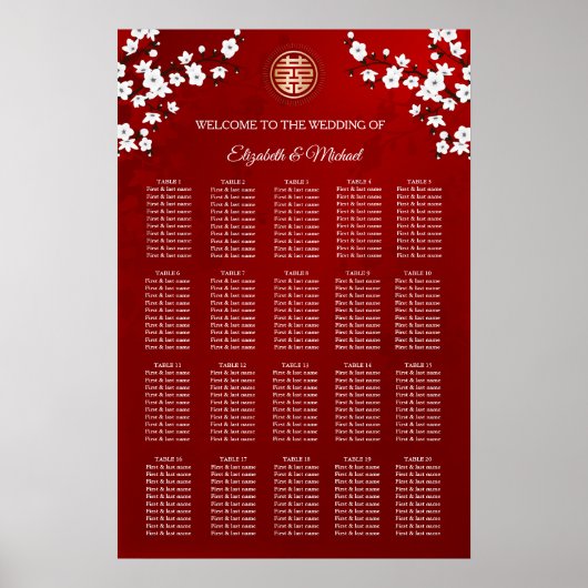 Cherry Blossom Chinese Wedding Seating Chart Poster (Vorne)