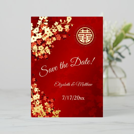 Cherry Blossom chinesische Hochzeit retten das Dat Folieneinladung (Stehend vorne)