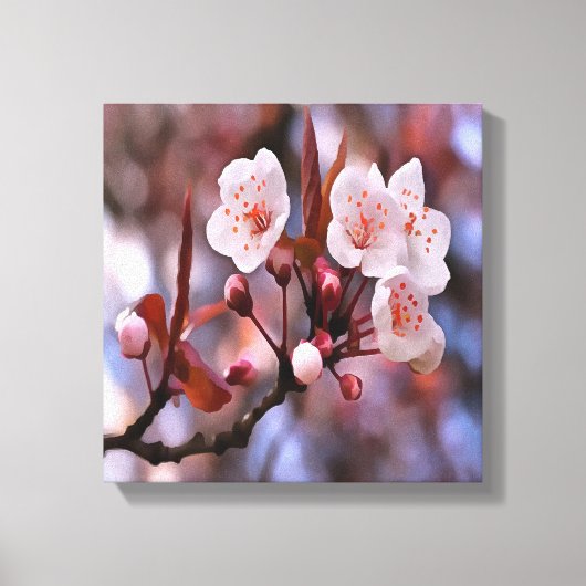 Cherry Blossom Cluster mit rosa und blau Leinwanddruck (Vorderseite)
