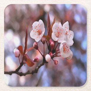 Cherry Blossom Cluster mit rosa und blau Rechteckiger Pappuntersetzer