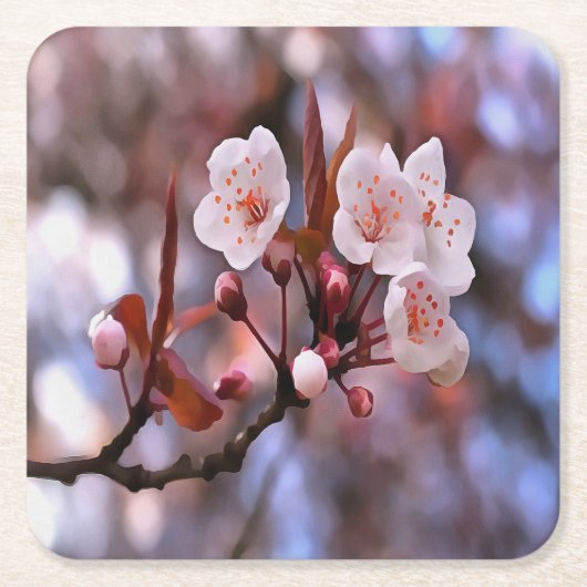Cherry Blossom Cluster mit rosa und blau Rechteckiger Pappuntersetzer (Vorderseite)