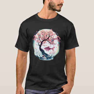Cherry blossom coral tree with fish swimming in gl T-Shirt