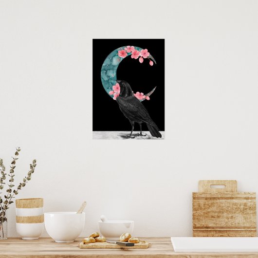 Cherry Blossom Crescent Moon and Crow Poster (Küche)