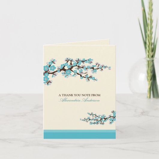 Cherry Blossom Custom Dankeschön Card (aqua) Dankeskarte (Vorderseite)