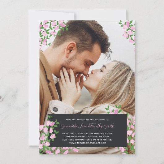 Cherry Blossom Custom Foto Wedding Einladung (Vorderseite)