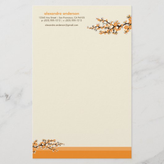 Cherry Blossom Custom Stationery (Orange) Briefpapier (Vorderseite)