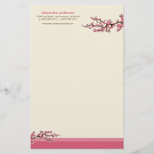 Cherry Blossom Custom Stationery (rosa) Briefpapier (Vorderseite)