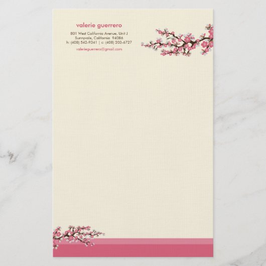 Cherry Blossom Custom Stationery (rosa) Briefpapier (Vorderseite)
