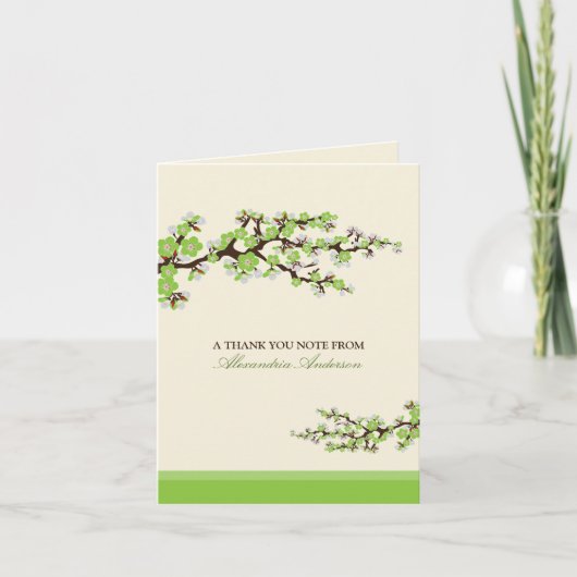 Cherry Blossom Custom Vielen Dank Karte (grün) (Vorderseite)