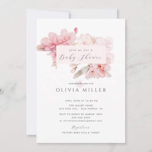 Cherry Blossom Delight Baby Shower Einladung (Vorderseite)