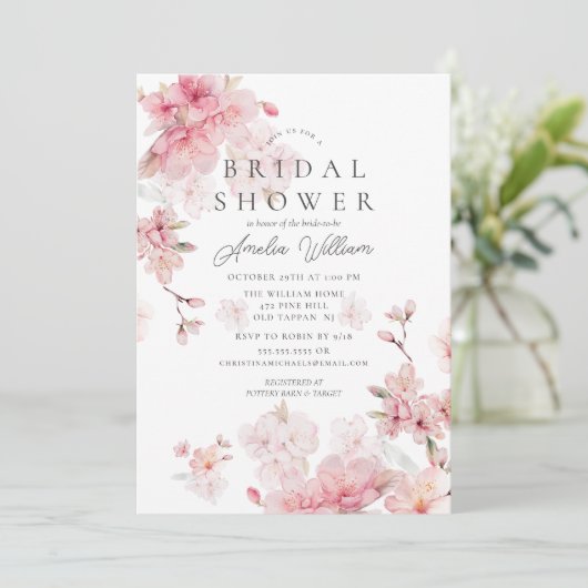 Cherry Blossom Delight Bridal Dusche Einladung (Stehend Vorderseite)