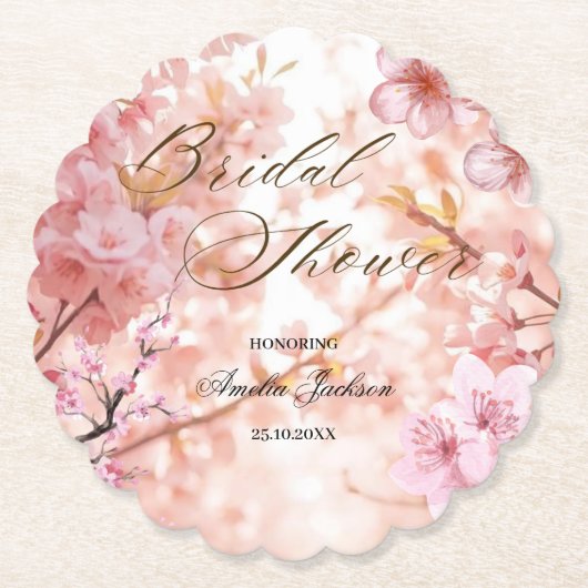 Cherry Blossom Delight Bridal Dusche Einladung Untersetzer (Vorderseite)