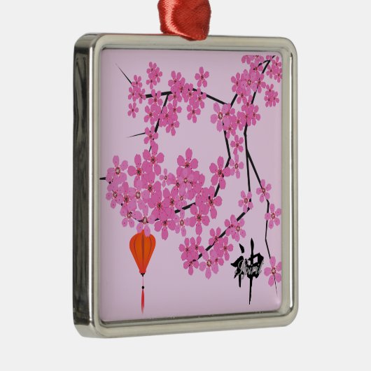 Cherry Blossom Design - Square Keramik Silbernes Ornament (Rechts)