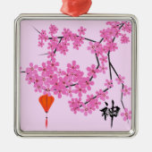 Cherry Blossom Design - Square Keramik Silbernes Ornament (Vorne)