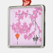 Cherry Blossom Design - Square Keramik Silbernes Ornament (Links)