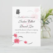 Cherry Blossom Double Happiness Wedding Collection Einladung (Stehend Vorderseite)