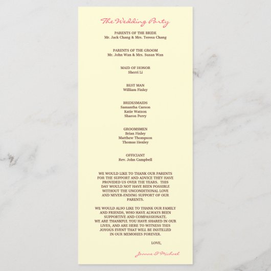 Cherry Blossom Double Happiness Wedding Program Programm (Rückseite)