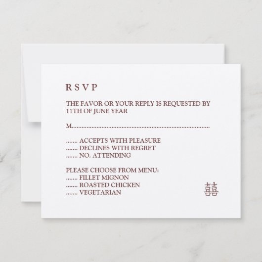 Cherry Blossom Double Happy RSVP Card (Rückseite)