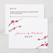 Cherry Blossom Double Happy RSVP Card Karte (Vorne/Hinten)