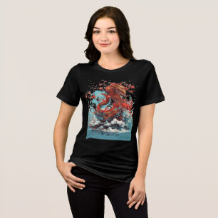 Cherry Blossom Dragon in Ocean Waves Tri-Blend Shirt