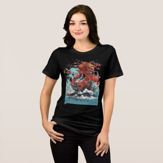 Cherry Blossom Dragon in Ocean Waves Tri-Blend Shirt (Vorderseite voll)