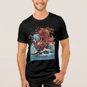 Cherry Blossom Dragon in Ocean Waves Tri-Blend Shirt (Vorderseite)