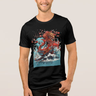Cherry Blossom Dragon in Ocean Waves Tri-Blend Shirt