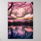 Cherry Blossom Dreamscape am Fluss Poster (Vorne)