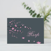 Cherry Blossom Dunkle RSVP Karten für Hochzeiten (Stehend Vorderseite)