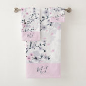 Cherry Blossom Dusky Pink Mauve Monogram Badhandtuch Set (Insitu)