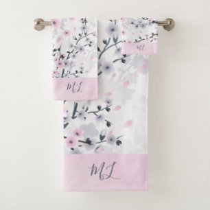 Cherry Blossom Dusky Pink Mauve Monogram Badhandtuch Set
