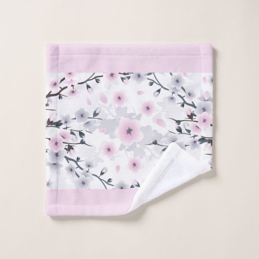 Cherry Blossom Dusky Pink Mauve Monogram Badhandtuch Set (Waschlappen)