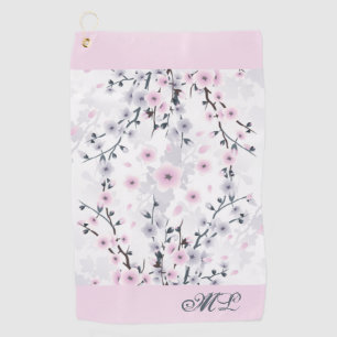 Cherry Blossom Dusky Pink Mauve Monogram Golfhandtuch
