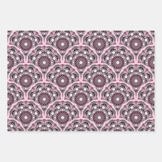 Cherry Blossom Dusky Rose Dot Mandala Art Deco Geschenkpapier Set (Vorderseite)