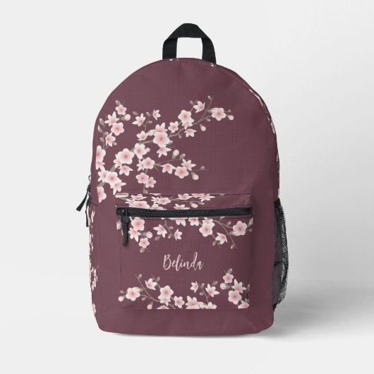 Cherry Blossom Dusty Pink Monogram Bedruckter Rucksack (Vorderseite)