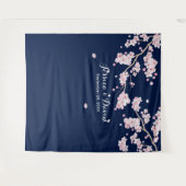Cherry Blossom Elegant Floral Navy Blue Backdrop Wandteppich (Vorderseite (Horizontal))